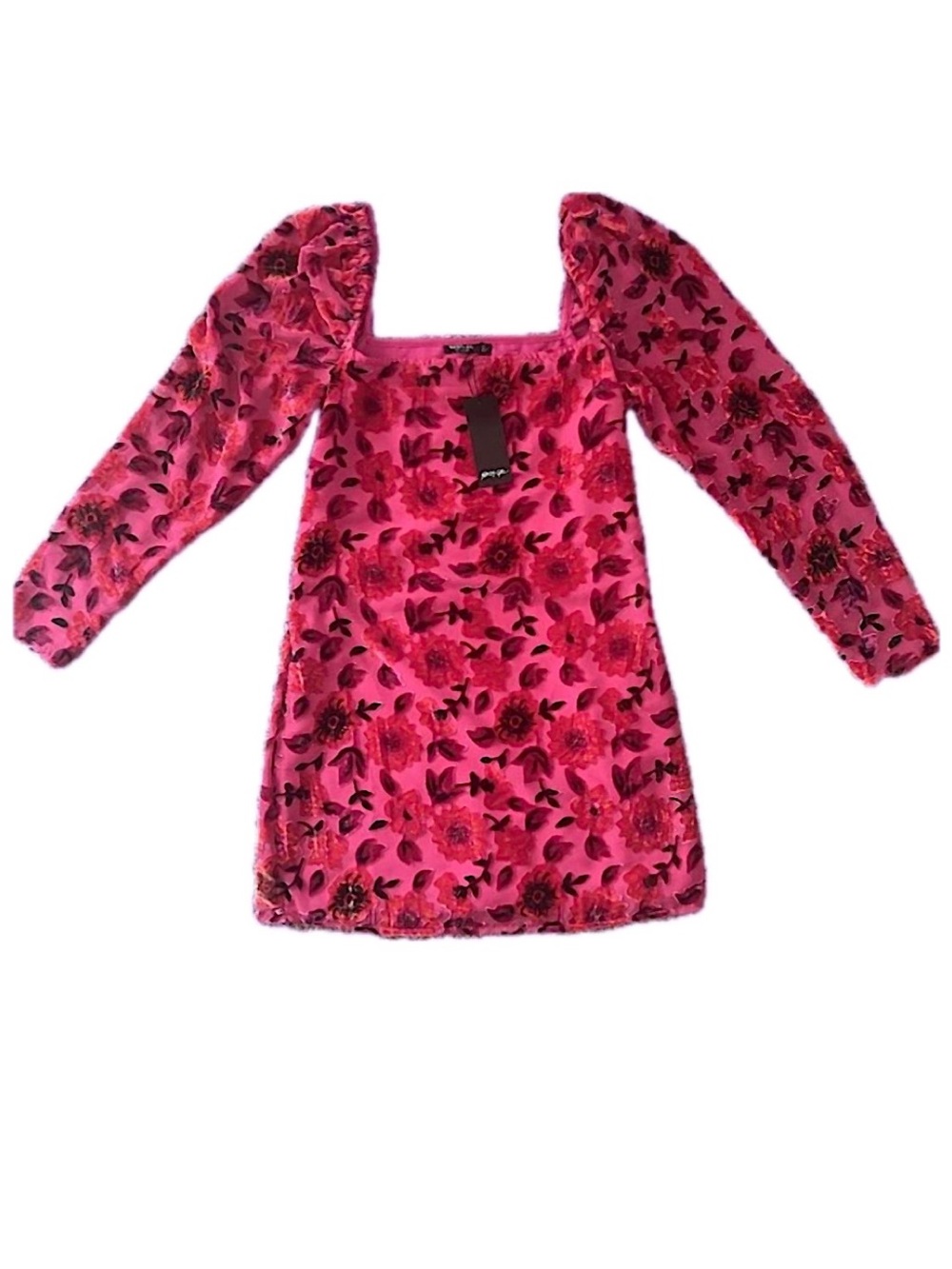 Hot Pink Floral Velvet Mini Dress